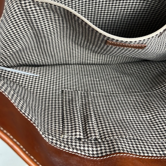 J.Crew Corduroy & Leather Tote with Black & White Houndstooth Lining - Picture 4 of 9